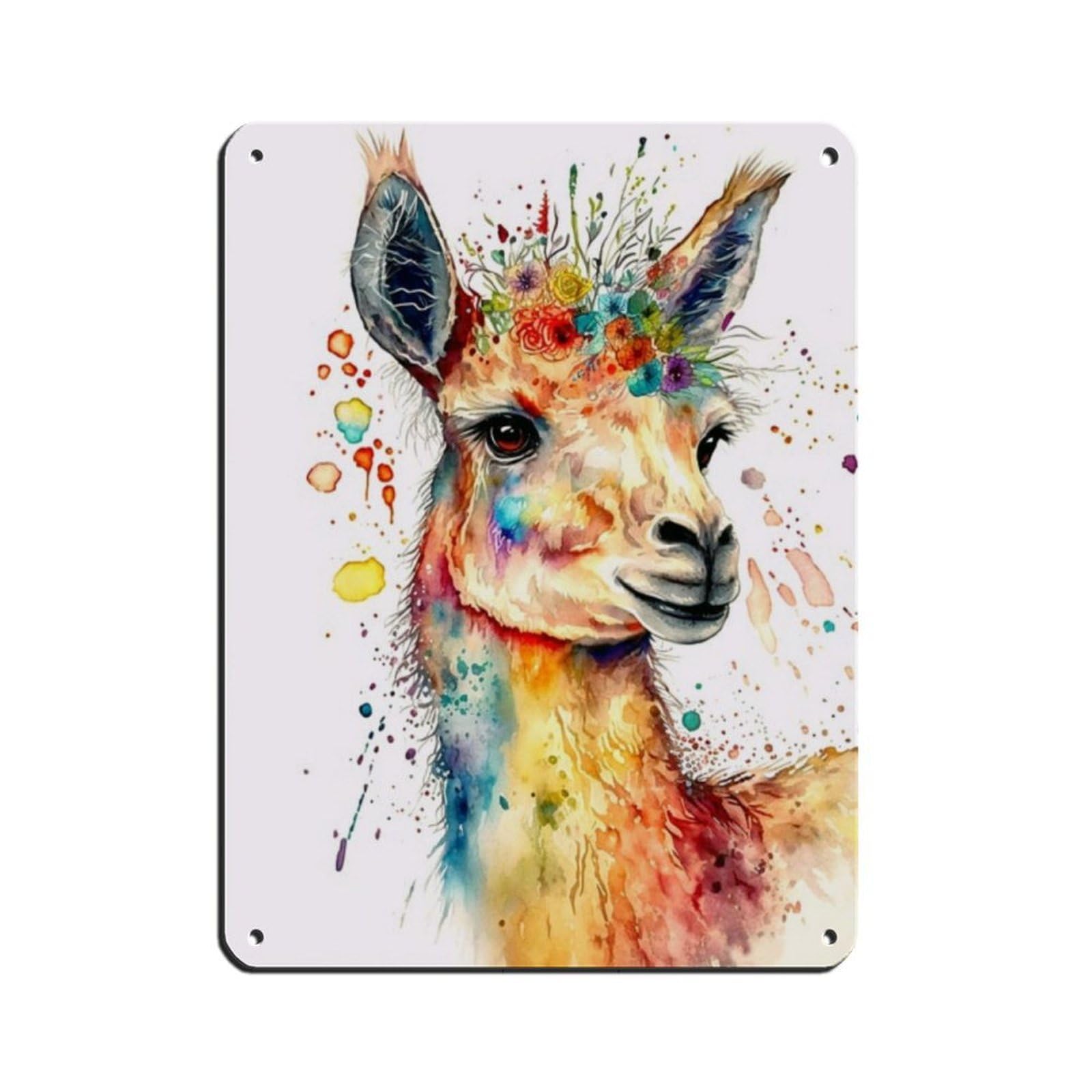 Llama Watercolour Art Poster Tin Sign Vintage Metal Pub Club Cafe Bar Home Wall Art Decoration Poster Retro 12x16inch(30x40cm)