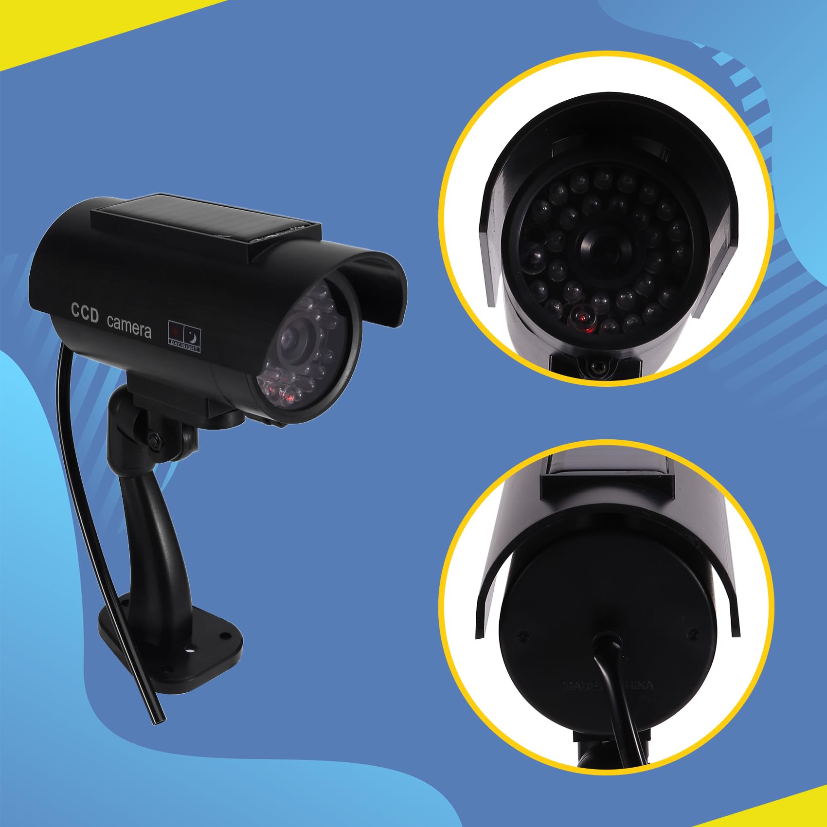 4X Caméra Solaire de Simulation de Surveillance Extérieure, Fausse Caméra Factice avec Lumière LED Noire
