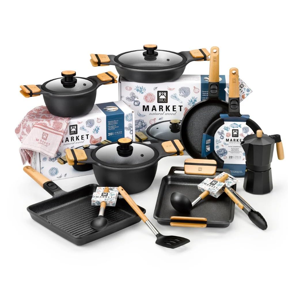 BRA Market | Grill Liso 28 cm, Aluminio Fundido con Antiadherente | Apta para todo tipo de cocinas incluida Inducción