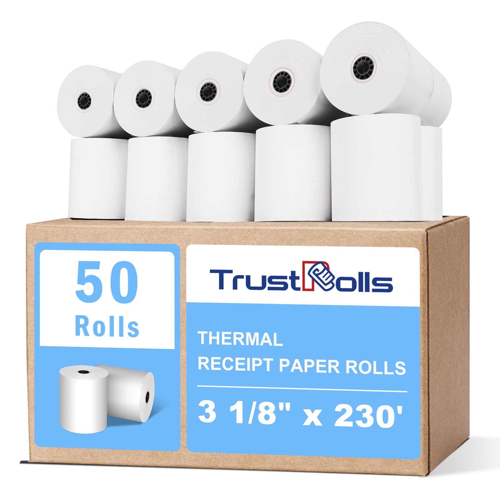 (50 Rolls)3 1/8 x 230 Thermal Paper Receipt Rolls, Smooth Printing for POS Systems, Cash Registers, Restaurants & Retail Printers, 55 GSM. BPA-Free