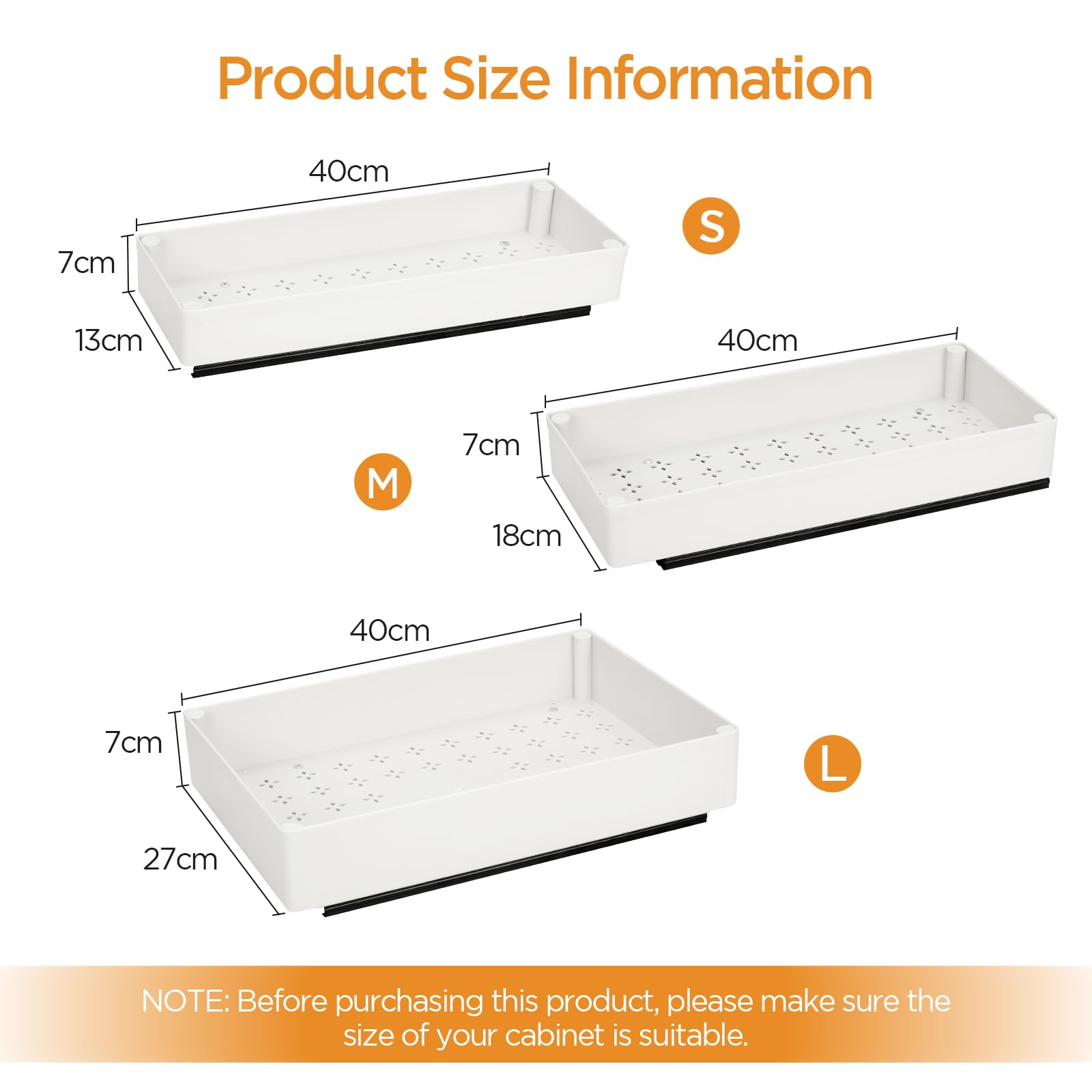 Cozary Cajones Extraíbles para Cocina con Guías Silenciosas – 3 Tamaños Modulares (13/18/27x40x7 cm), Instalación Sin Daños para Armario/Cocina/Dispensa