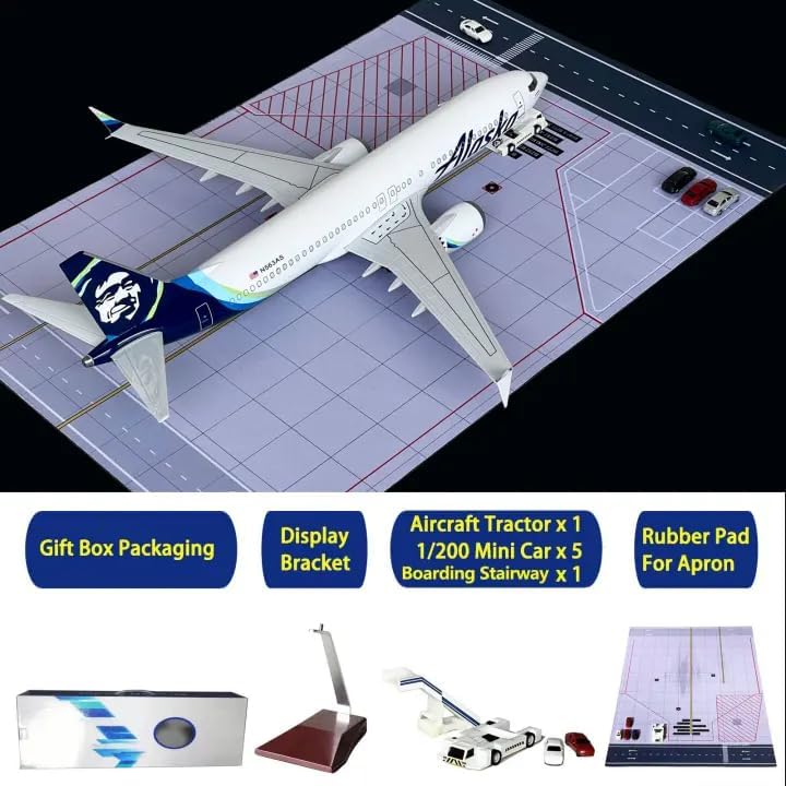 1/150 Scale B737 Model Airplane 18 Inches Long B737 Aircraft with LED Lights and Airport Scene Accessories Ideal Display and Gift