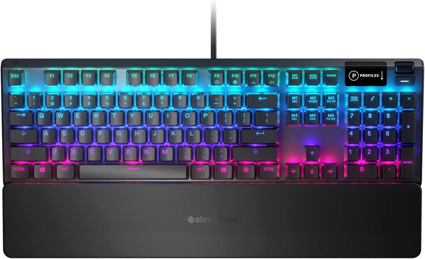 Apex 5 Hybrid Mechanical USB Gaming Keyboard Per-Key RGB Illumination Aircraft Grade Aluminum Alloy Frame OLED Smart Display (Hybrid Blue Switch)