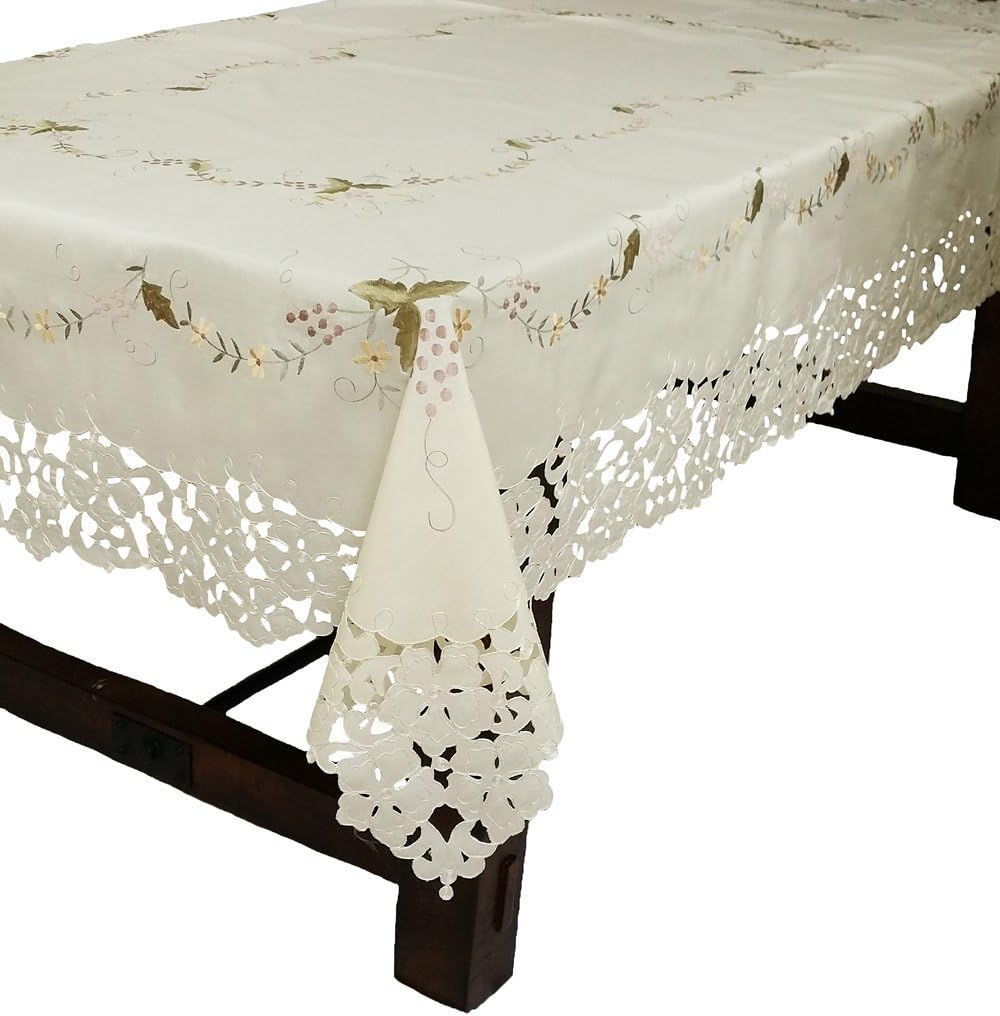 Bordeaux Embroidered Cutwork Tablecloth, 72-Inch by 108-Inch