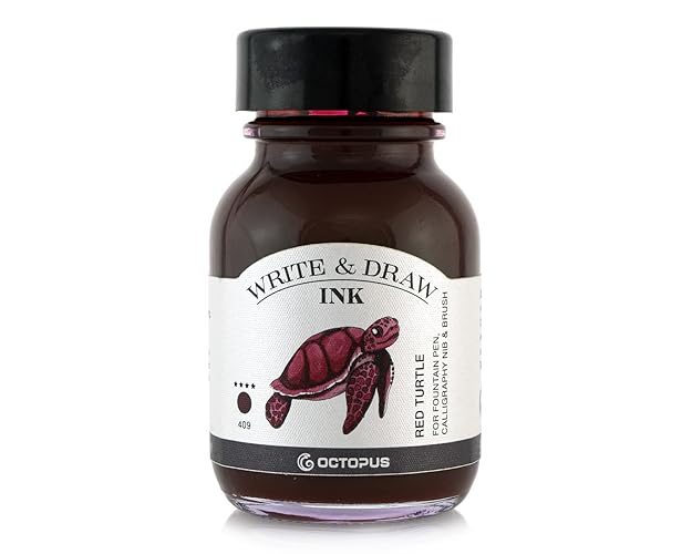 Octopus Write and Draw Ink 409 Red Turtle, wasserfeste Tinte zum Schreiben und Zeichnen, Kalligraphie-Tinte, lichtechte Zeichentinte für Füllfederhalter, Glasstift, Pinsel, 50 ml - Turtle Red - 50 ml