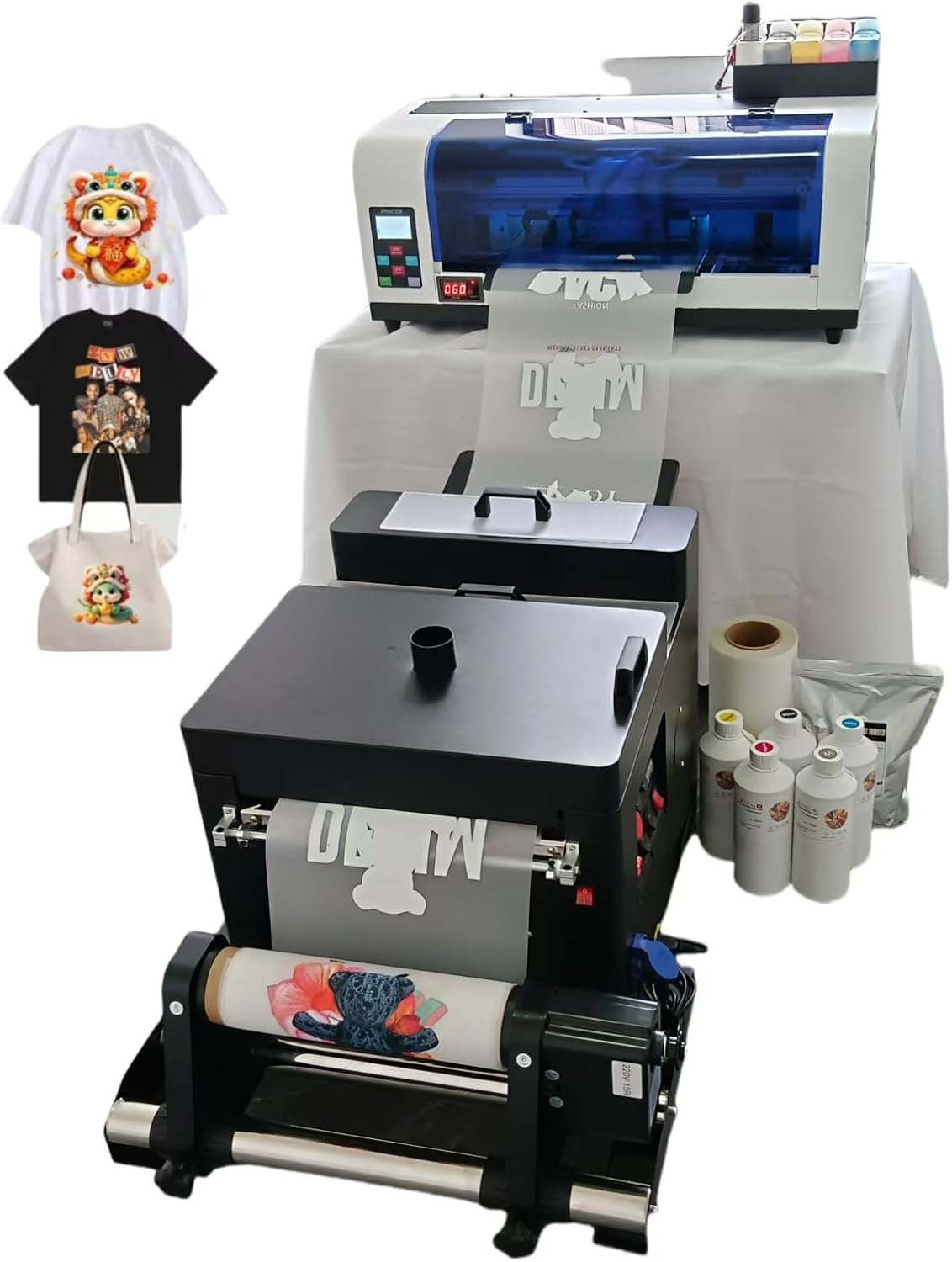 A3+ Plus XP600 DTF Printer with Shaking Dryer Machine,Stable, Colorful,Include 5x500ml Ink & Film and Powder
