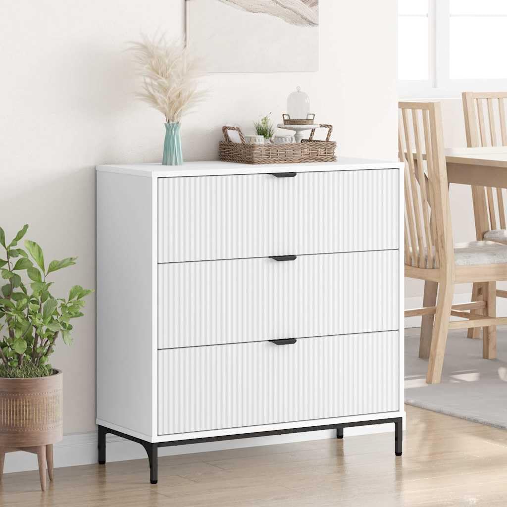 Credenza bianca 79,5 x 33 x 82 cm comò con 3 cassetti in legno