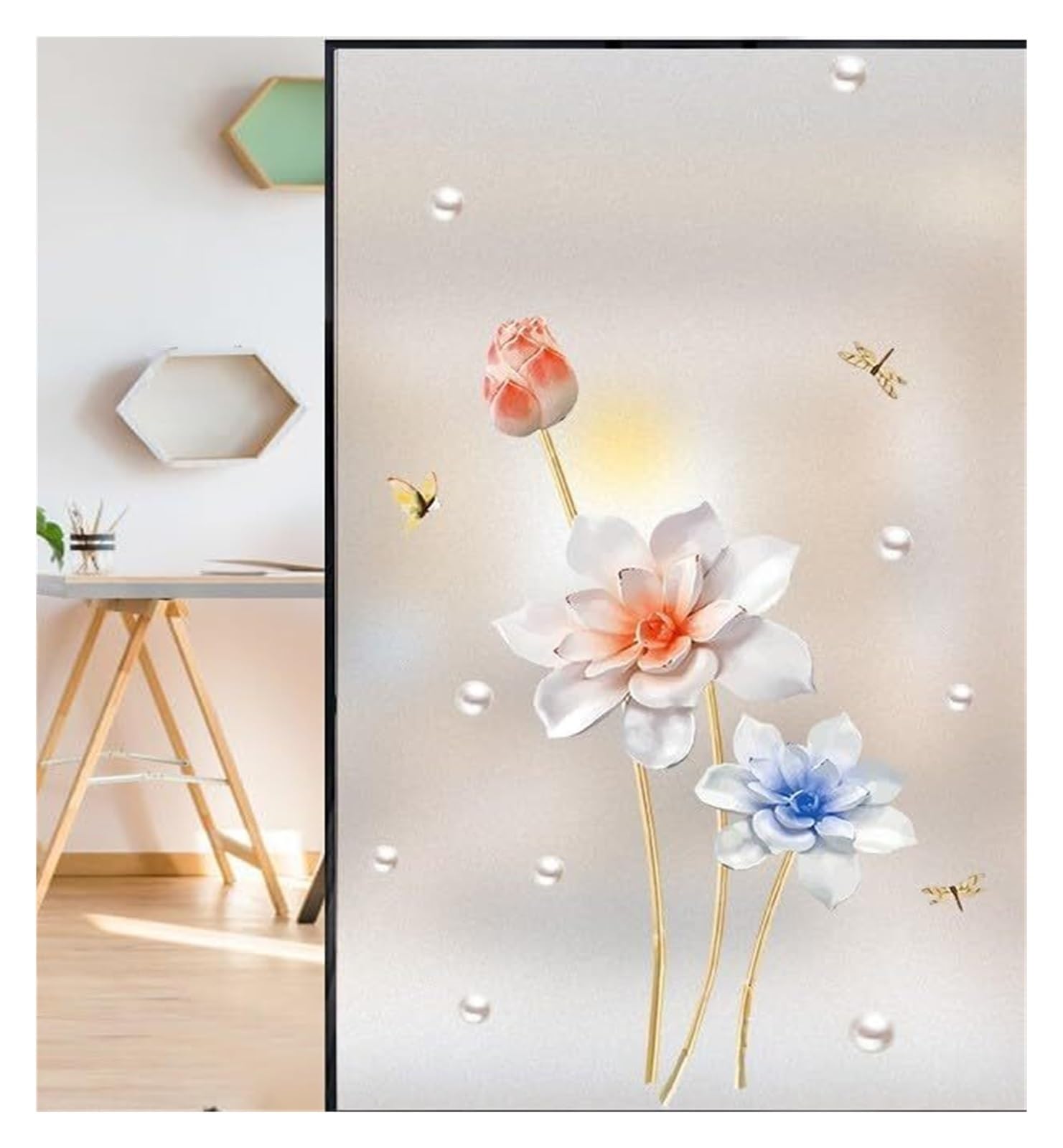 window film， Green Plant Butterfly Privacy for Glass Windows Opaque Bathroom Window(60x200cm)