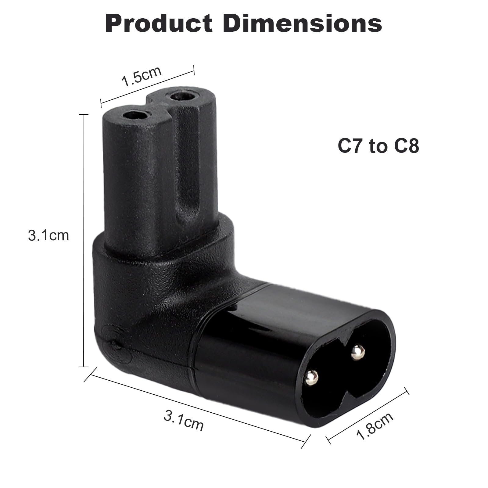 TNSLAND C7 to C8 Adapter 2PCS - IEC 320 90 Degree Angle Power Adapter, C7 C8 Socket Converter for TV Monitor Printer, Stable Connection, Space Saving for Small Spaces - 2
