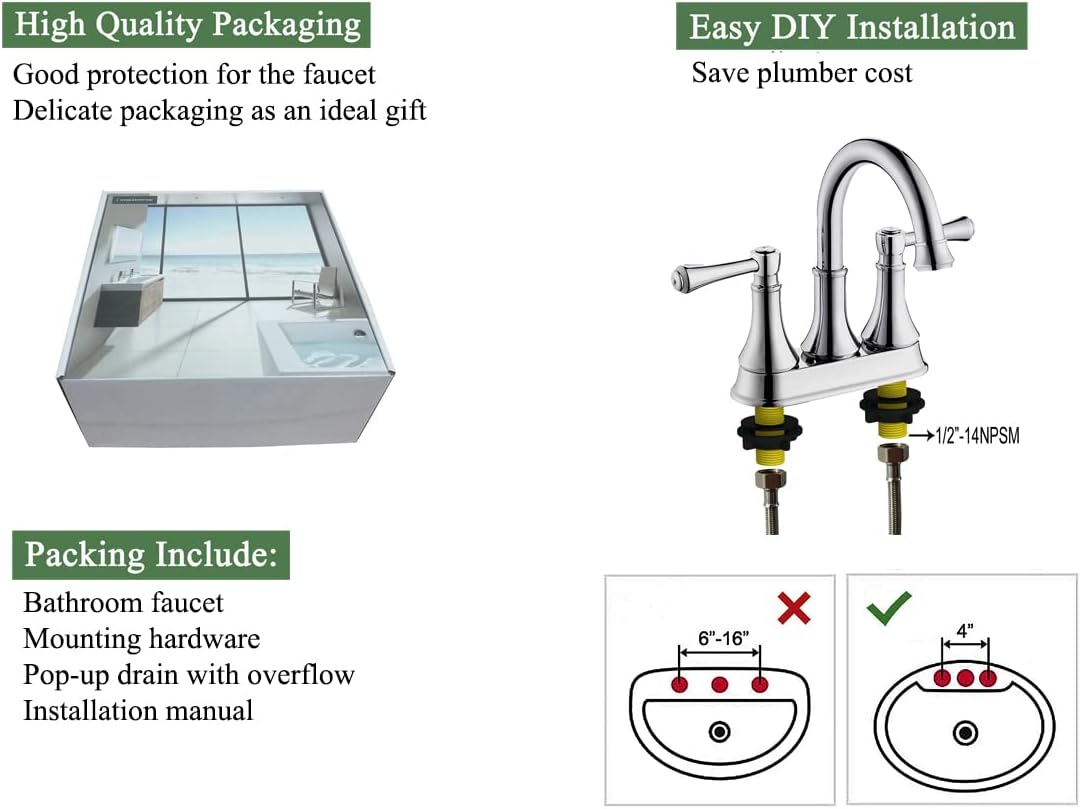 Chrome 8 inch Widespread Bathroom Sink Faucet, 4 Inch Two Handle Centerset Bathroom Faucet for Sink 3 Holes with Pop up Drain, TAF830Y067Y-CP