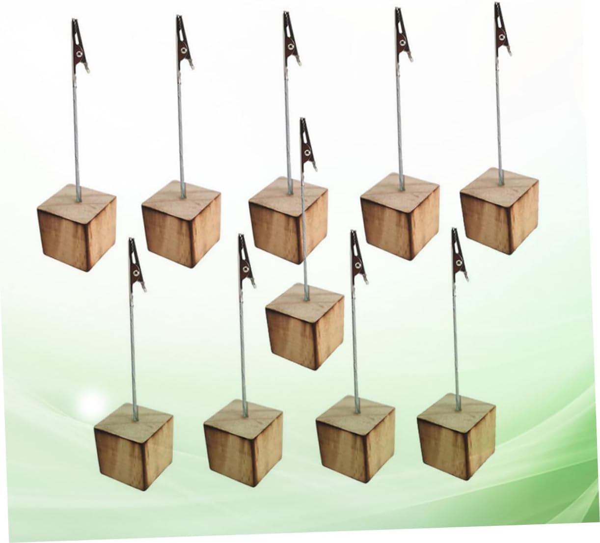 PRETYZOOM 10pcs Rustic Wooden Base Photo Clips Creative Wedding Table Holders for Name Cards and Memorable Photos for Events Hotels and Restaurants