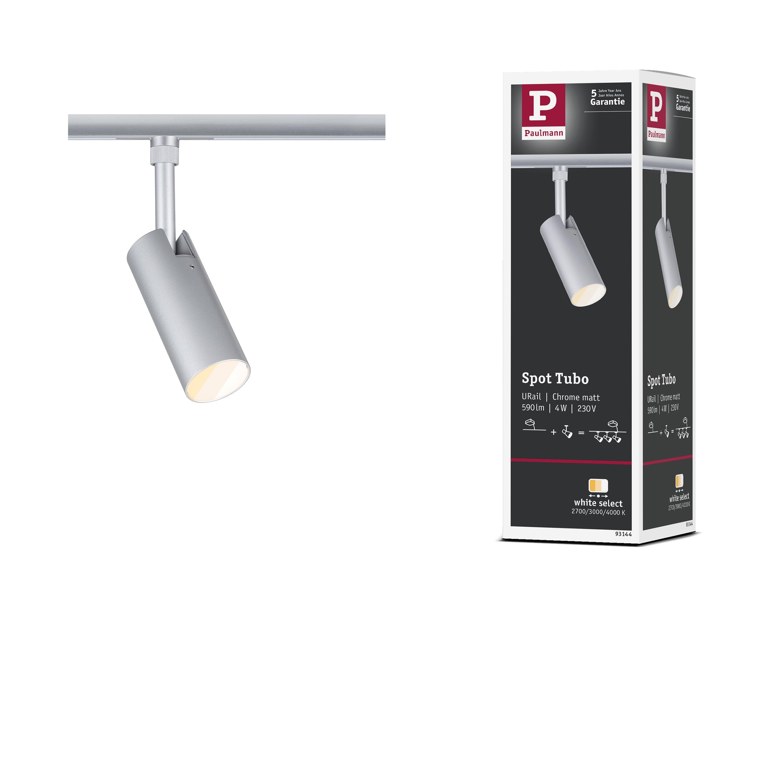 Paulmann URail Spot sur rail Tubo Spot individuel 300lm 4W 2700-4000K 230V chrome mat 93144