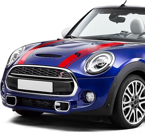 Miniatura 10 de Car Styling Racing Sport Edition Hood Stripe Bonnet Decal Calcomanías gráficas compatibles con F55 F56 Hatchback Accesorios (blanco brillante)