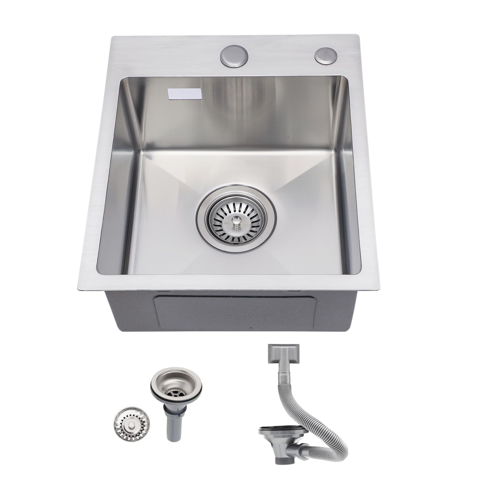 Sarlai Fregadero de cocina de acero inoxidable 304 de 35 x 40 x 18,5 cm con rebosadero | Fregadero pequeño de montaje superior con 2 agujeros para grifo, cuenco para cocina, bar, caravana y exteriores