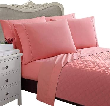 Luxurious 300 Thread Count Egyptian Cotton 300TC Sheet Set, California King, Pink Solid 300 TC