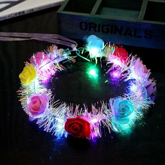 AK Store Flower Crown Tiara Light Up Headbands LED Flowers Hairband Luminous Headdress with 3 Flashing Modes for Kids and Adults (1)