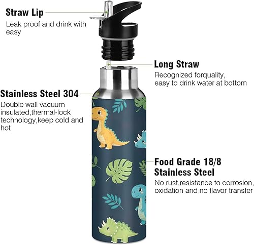 Miniatura 3 de Botella de agua aislada de 32 onzas, botellas de agua a prueba de fugas para gimnasio, viajes al aire libre, escuela, Jungle Dino Navy