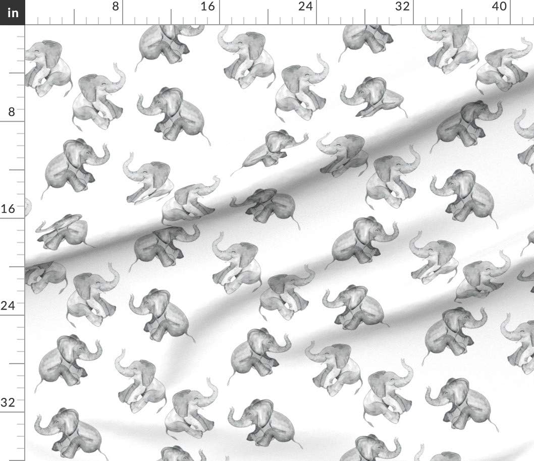 Spoonflower Fabric - Laughing Elephants White Large Print Elephant Watercolor Gray Cute Printed on Cotton Poplin Fabric by The Yard - Sewing Shirting Quilting Dresses Apparel Crafts