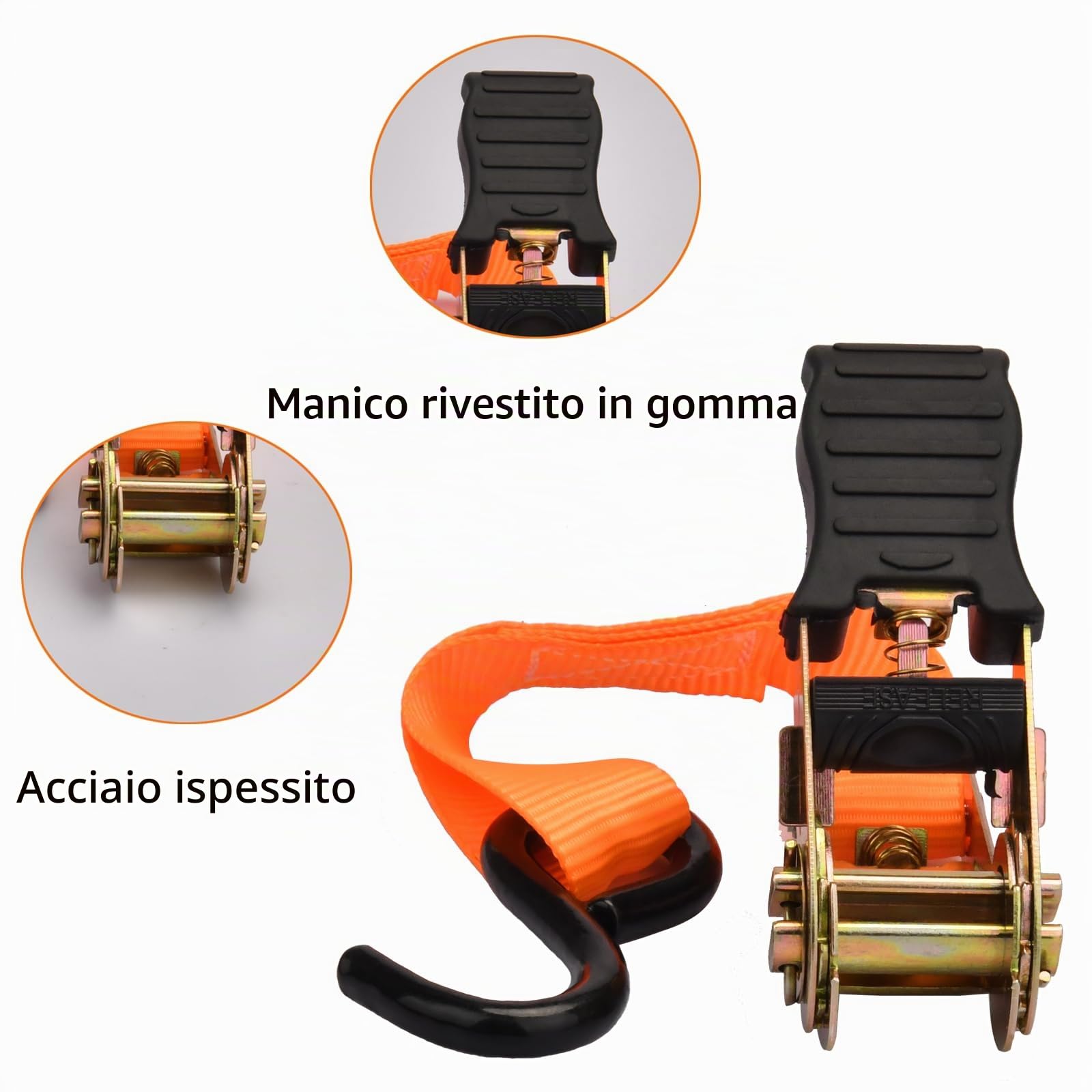 4 x 800 kg Cinghie di Fissaggio a Cricchetto - Cinghia Di Tensione con Gancio a S Rivestito,Lunghezza 5m, Larghezza 25 mm, Fasce a Cricchetto Per il Trasporto di Merci Stazionarie