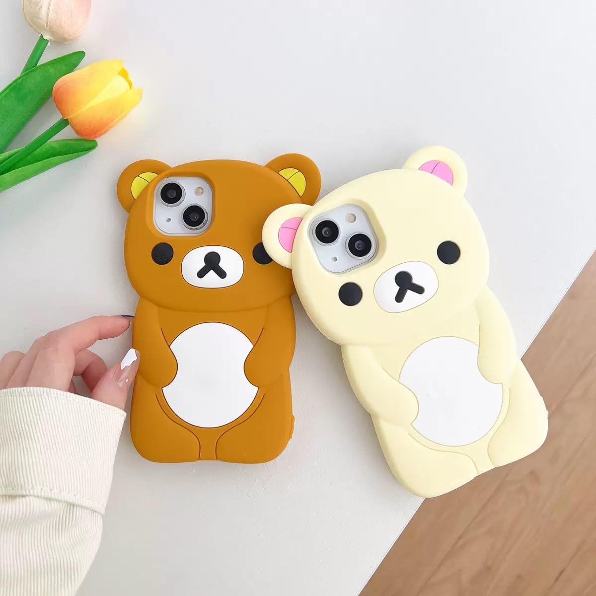 Ultra Thick Soft Silicone Case for Apple Teddy Bear Animal 3D Cartoon Japanese Cute Lovely Adorable Kawaii Kids Girls Women (Brown, for iPhone 15)