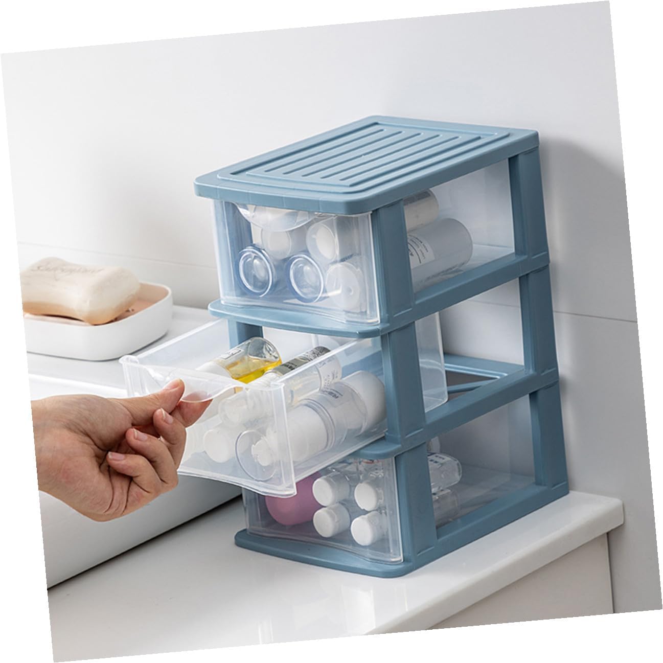 2pcs Storage Box Makeup Organizer Cosmetic Storage Container for Home Office Desk Transparent Dustproof Material Practical Stationery and Sundry Holder