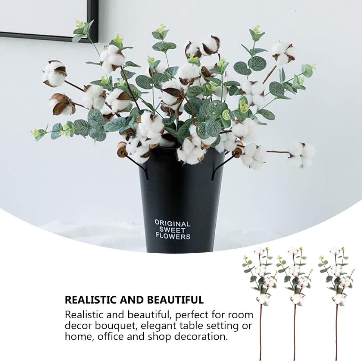 VALICLUD Künstliche Blume Eukalyptus 3 Stück aus Seidenblumen | Wohnzimmer und Schlafzimmer, Naturgetreue Deko für Arrangement und Vase