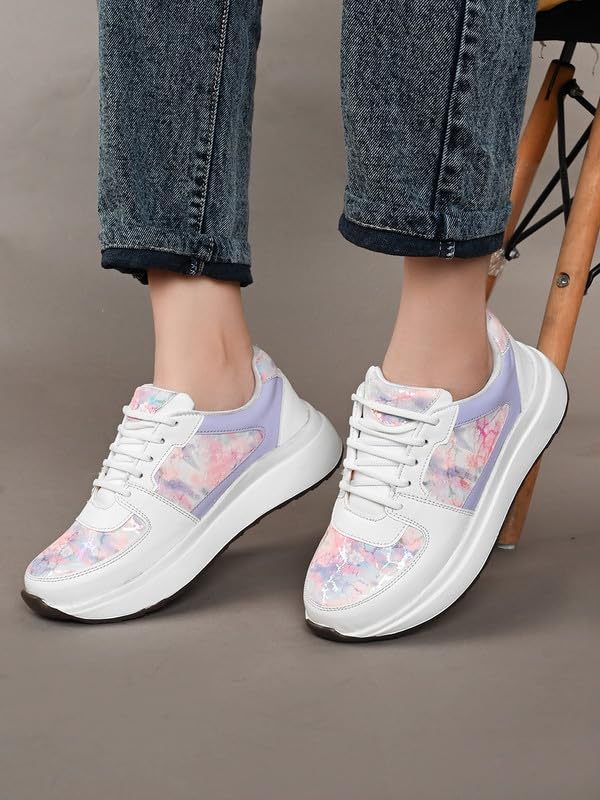 Image of XE Looks Women's Stylish, Attractive & Fancy Lace up Sneakers Shoes All Day Casual Wear for Women & Girls