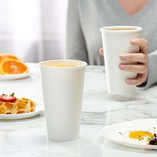 Miniatura 4 de GUSTO Vasos de papel desechables blancos de 16 onzas para bebidas frías y calientes [100 unidades] Tazas de café resistentes y ecológicas para el 16