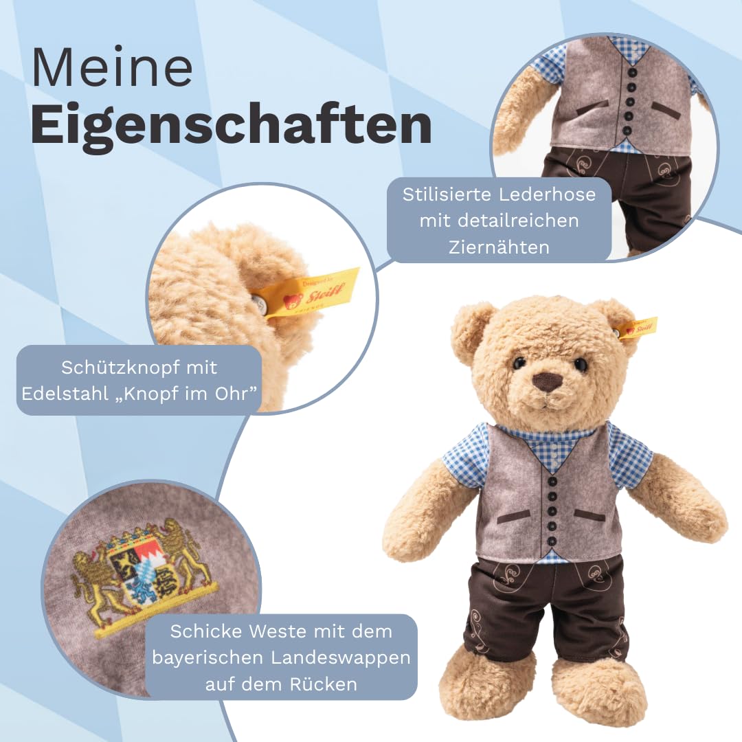 Steiff Kuscheltier Ben Teddybär in bayrischer Tracht, Süßes Stofftier, Kinder, Jungen & Mädchen, Friends, Plüschtier 30 cm, Beige, 988684