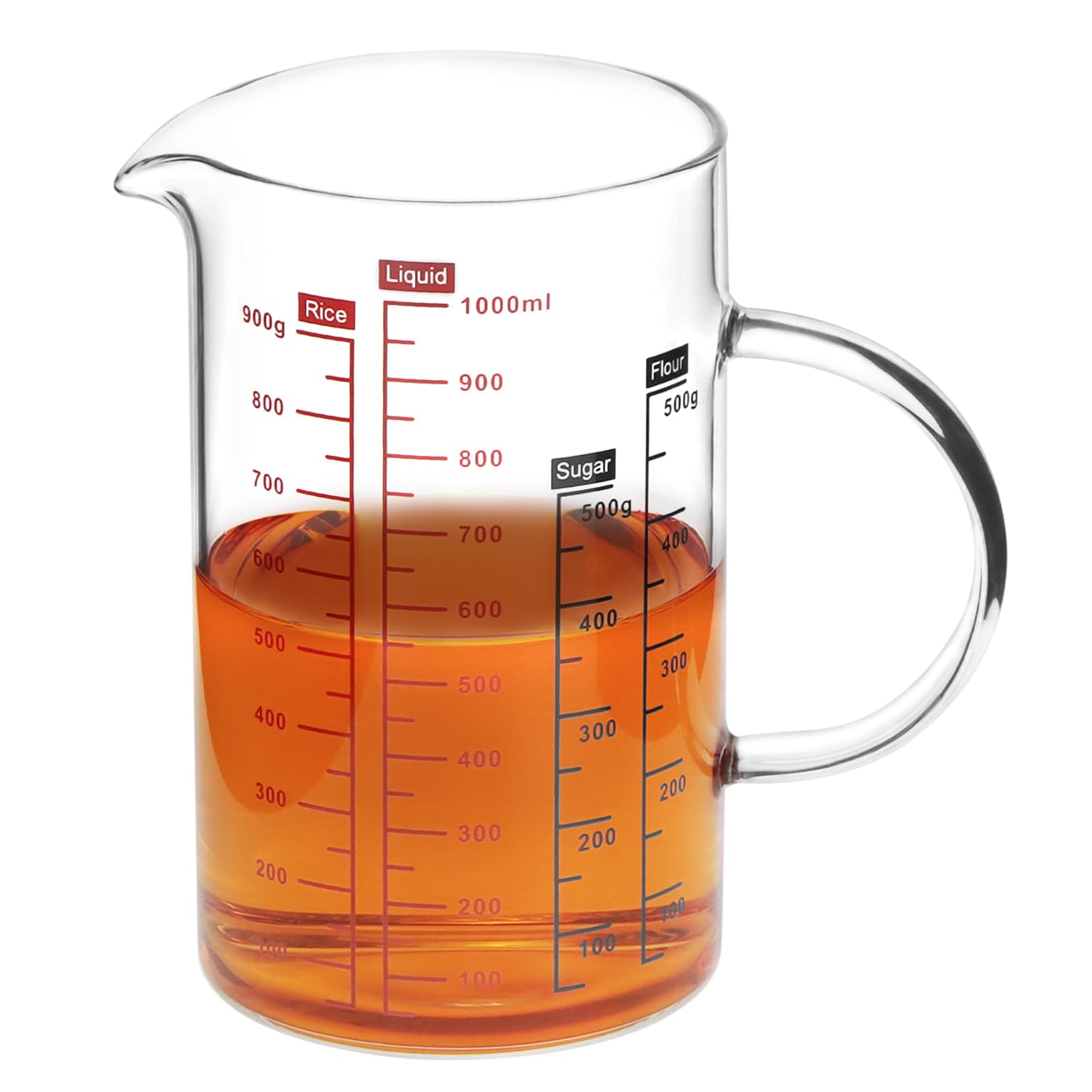 IIRC Maatbekerset, glazen maatbekers 500 ml 1 l, met 3 maatschalen (l/oz/ kopjes), voor bakken en koken, magnetron- en vaatwasmachinebestendig