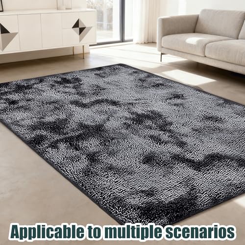 Tapis de salon antidérapant et lavable grand format gris - 3