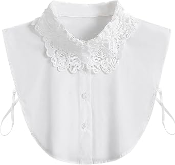 Shinywear Fake Collar, Lace Peter Pan Detachable Dickey Collar, Embroidered Half Shirts Blouse Faux False Collar for Women Girls Sweater Dress Attachment White