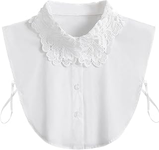 Fake Collar, Lace Peter Pan Detachable Dickey Collar, Embroidered Half Shirts Blouse Faux False Collar for Women Girls Sweater Dress Attachment White