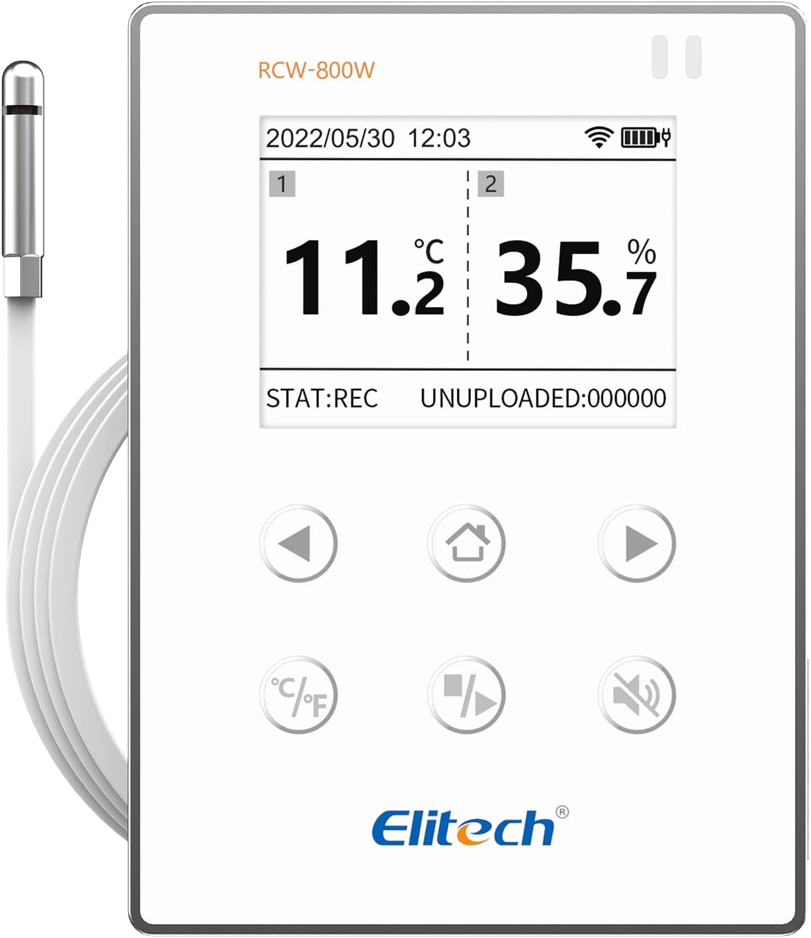 Elitech Wireless Digital Data Logger Remote Real-Time Temperature Humidity Monitor Cloud Data Storage WiFi Communication External Temp&Humi Probe, RCW-800W-THE(-40~176℉) with Free Cloud Service