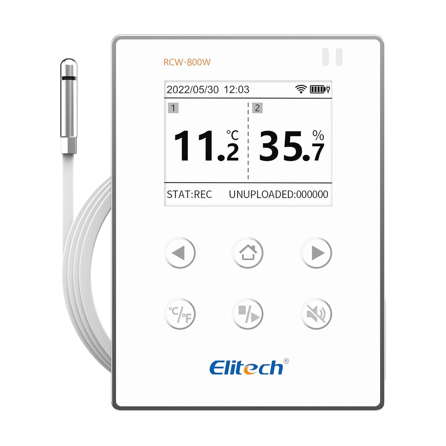 Elitech Wireless Digital Data Logger Remote Real-Time Temperature Humidity Monitor Cloud Data Storage WiFi Communication External Temp&Humi Probe, RCW-800W-THE(-40~176℉) with Free Cloud Service