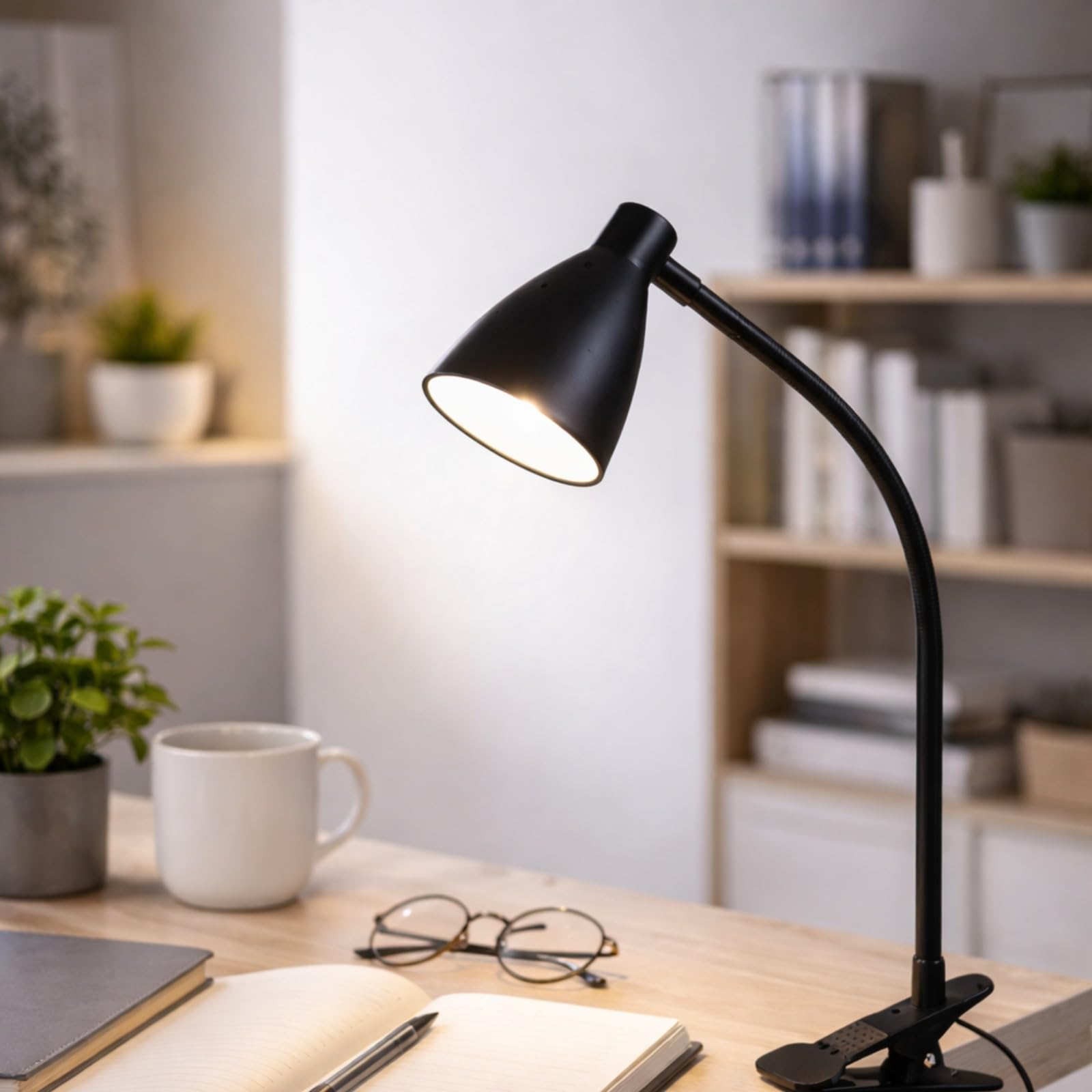 Burakh Black 8W Led Desk Lamp Clip On Reading Eye Care Light Flexible 10 Brightness Levels