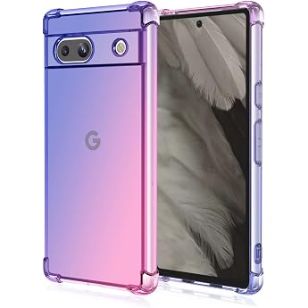 HONLEN H lle f r Google Pixel 7A Case 6.1 Inches Transparent Farbverlauf Design TPU Silicone Handyh lle Verst rkung mit Vier Ecken Cover Blau Rosa
