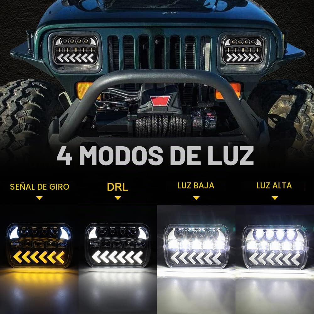 Maimiao 5x7 7x6 LED Faros, H6054 150W DOT Antirreflejos con señal de giro secuencial dinámica DRL, haz sellado alto/bajo para Jeep Cherokee XJ Wrangler YJ Comanche MJ Nissan Ford Chevy GMC (2 PCS)