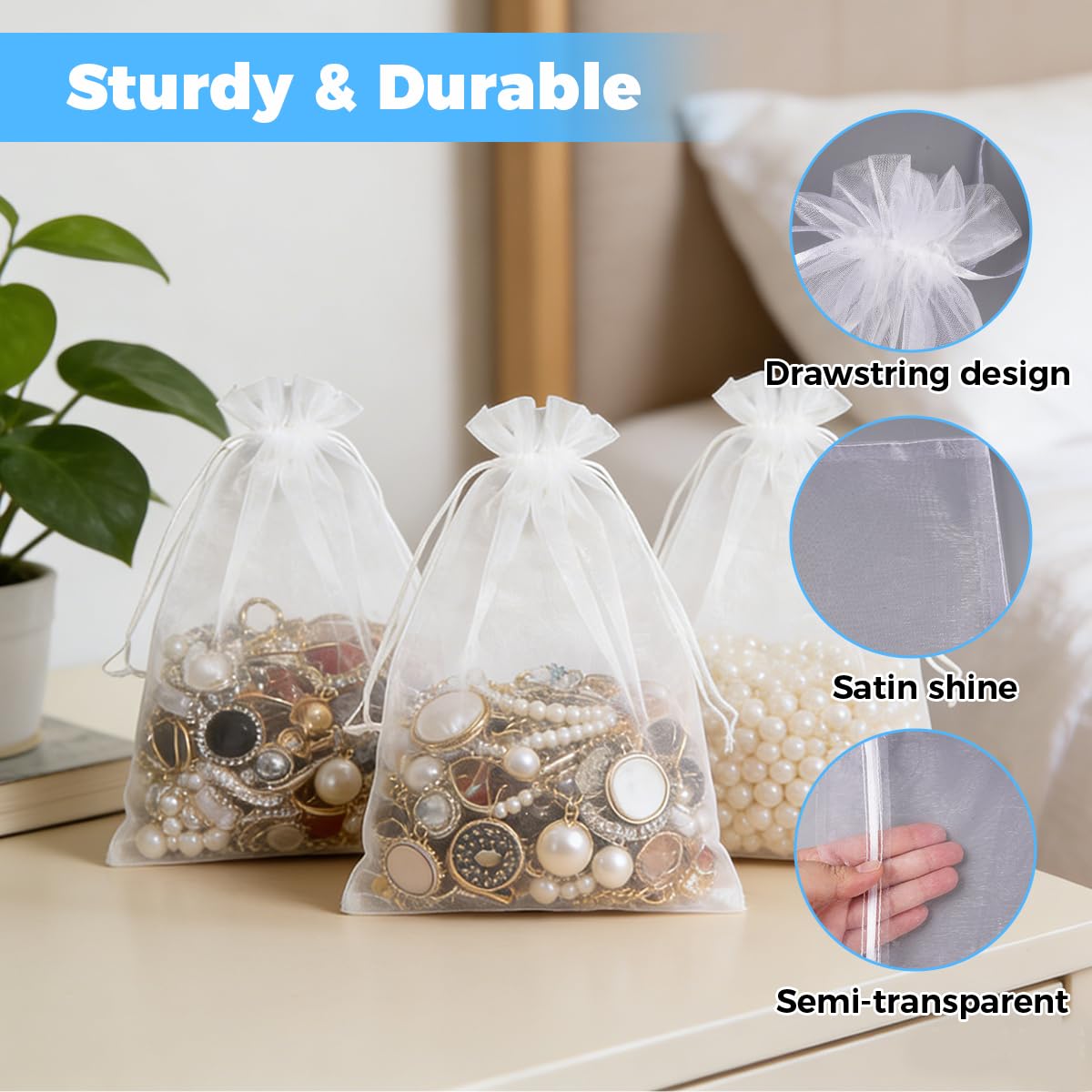 30 sztuk 30 x 20 cm Tulle Torby, woreczki z tiulu na konfetti | duże torby z organzy, torby z organzy, torby z organzy, na wesela, imprezy, chrzesty (białe)