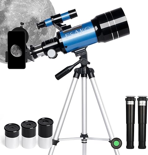 Telescopio para niños y adultos, telescopios portátiles para principiantes de 2.756 in con 3 oculares, trípode de altura ajustable y adaptador de