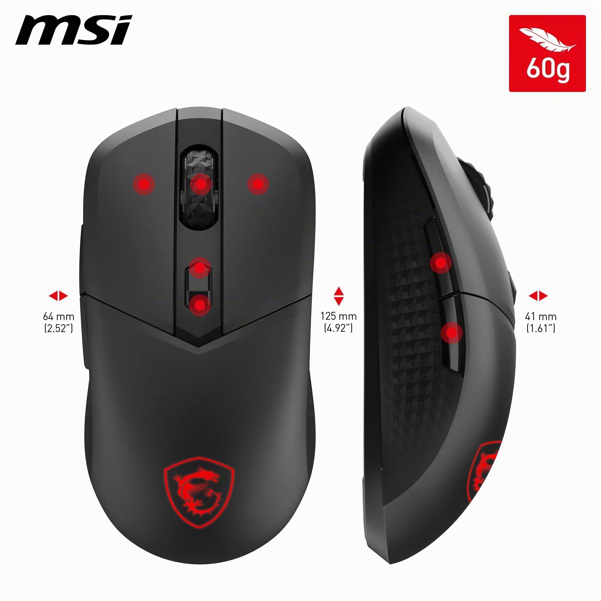 msi VERSA 300 - Mouse da gioco wireless, sensore ottico 8000 DPI, frequenza di polling 1000 Hz, simmetrico, microinterruttori Click Kailh da 30 M+, 6 pulsanti, batteria da 50 ore, latenza 1 ms, RGB,
