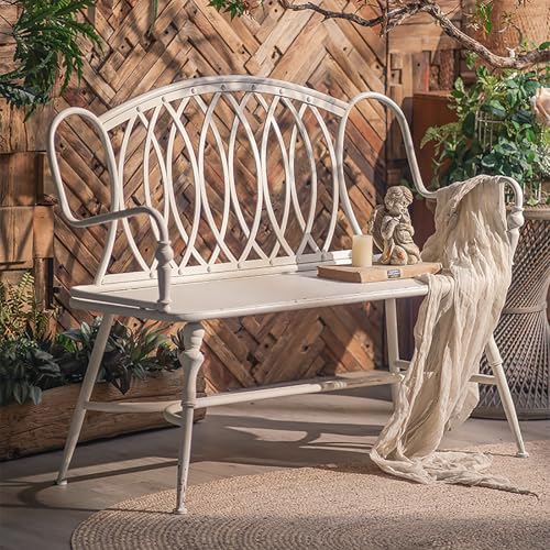 SXKLYRF Banco Jardin Exterior, Bancos para Exterior de Hierro Forjado con Acabado Antiguo, Mueble para Parque, Porche, Terraza o Jardín, Capacidad de Carga de 200 Kg