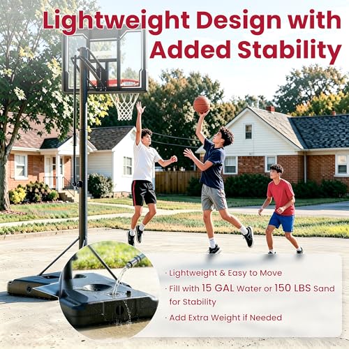 Image of Feelwin Basketball Hoop for Kids Youth Adults, Portable Adjustable Height Basketball Goal with Wheels for Outdoor Use,Backyard & Driveway
