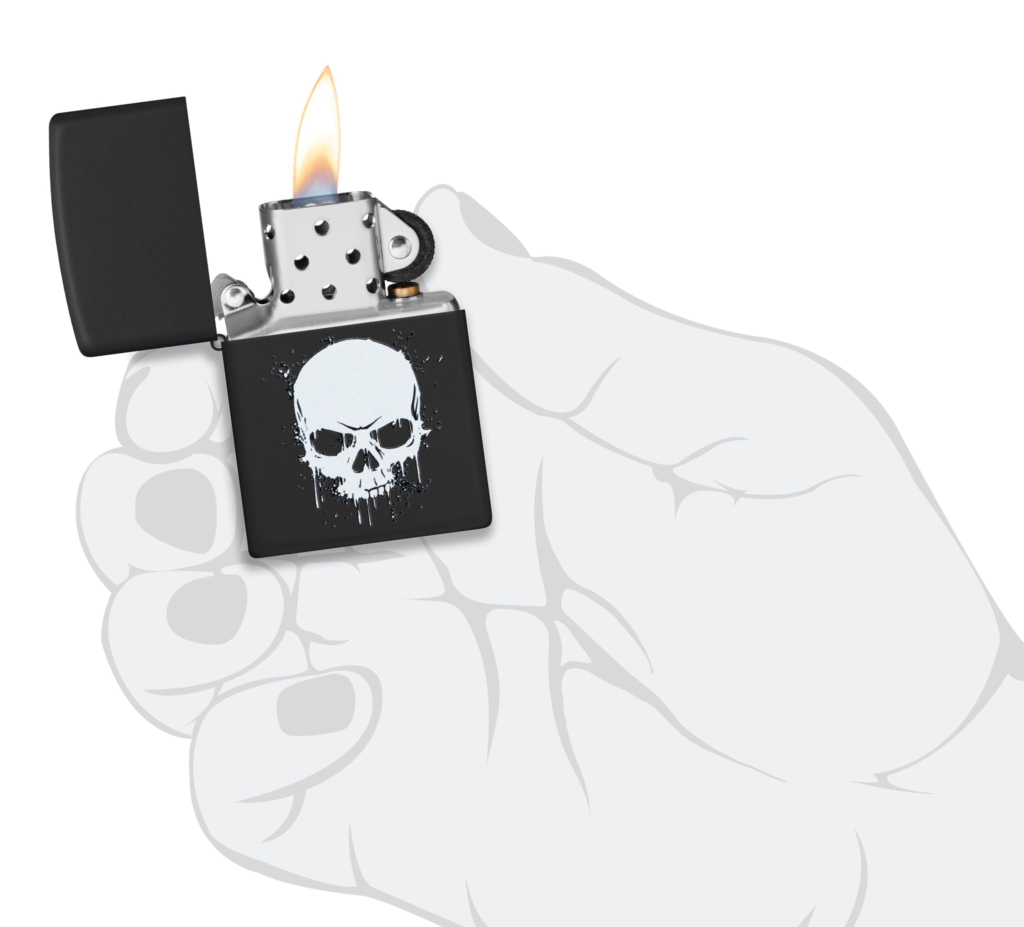 Zippo Accendino antivento a goccia con teschio, stampa colorata, ricaricabile, design antivento, confezione regalo, prodotto negli Stati Uniti, colore nero opaco (nero opaco)