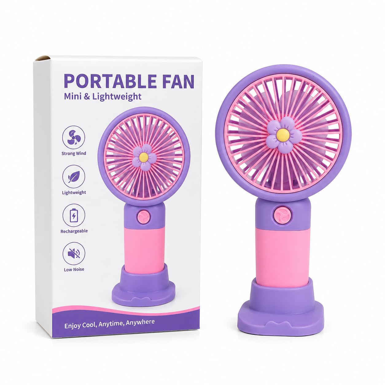 Portable Mini Hand Fan, Rechargeable, Lightweight, Low Noise, Strong Wind, Purple and Pink-image-37