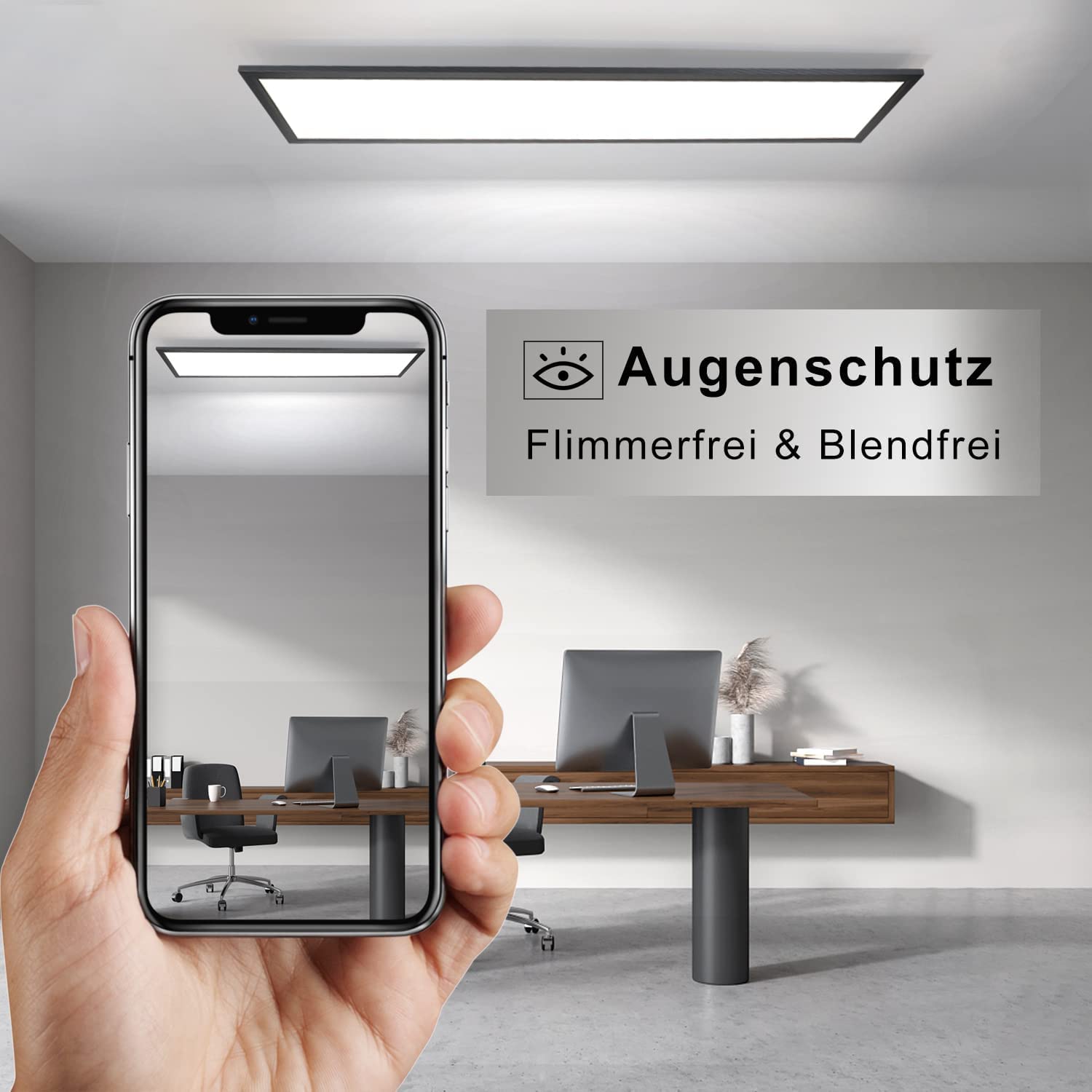 CBJKTX Panel LED Negro Lámpara de Techo Regulable - 120x30CM Lámpara de | Techo Oficina Plana con Control Remoto Lámpara de Salón 48W Lámpara de Cocina Panel de Techo para Cocina Dormitorio Pasillo