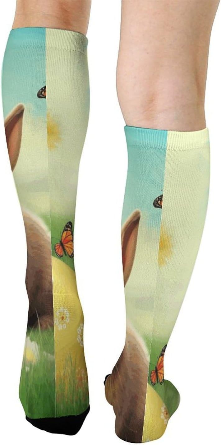 Easter Bunny Spring Butterfly Compression Socks for Women Men Comfort Over The Calf Socks Moisture Wicking Breathable Athletic Sock