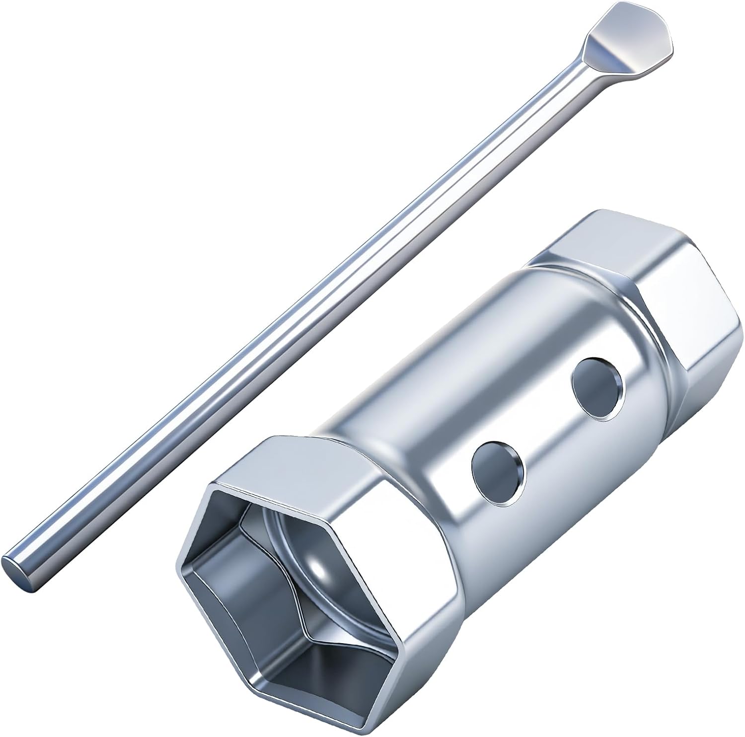 49057 & PT49057 Dual Head Hex Socket Wrench Removal Tool w/Pry Bar Replacement for Screw-in Water Heater Element, 1-7/8 Inch & 1-1/2 Inch Hex