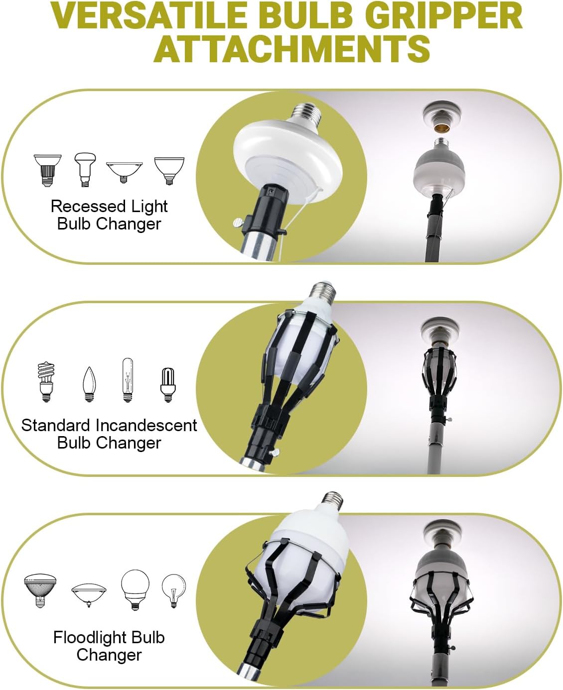 Light Bulb Changer Pole Kit 3 FT to 20 FT Telescoping Extension Pole with 2 Baskets and Suction Cup Lightbulb Changing for High Ceilings and Recessed Lights Removal Tool