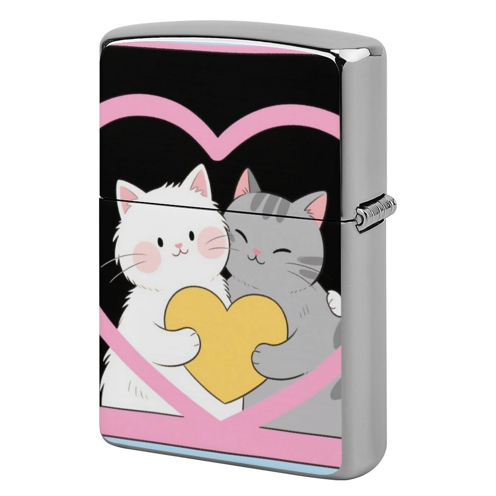 Couple Heart Cats Lighter Case Cover Vintage Metal Lighter Sleeve Reusable Lighter Protective Cover Decorative Lighter Holder Birthday Gifts for Men Women